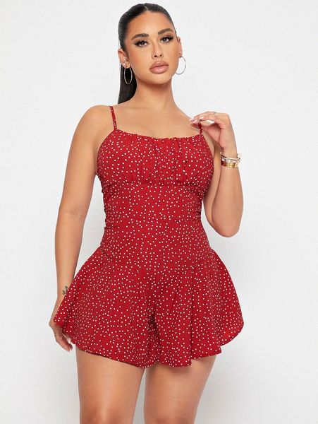 

polka dot ruched bust romper d6kk#, White