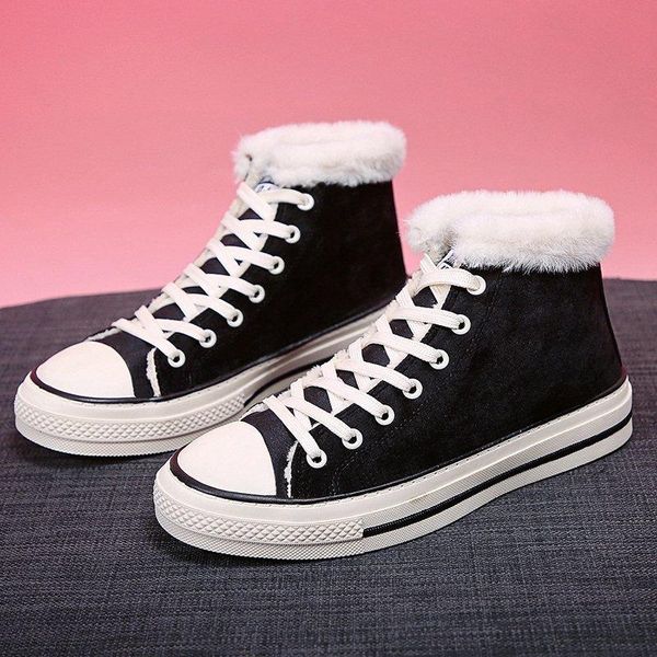 

boots winter shoes women fashion platform sneakers trending female solid color short plush black pink high top