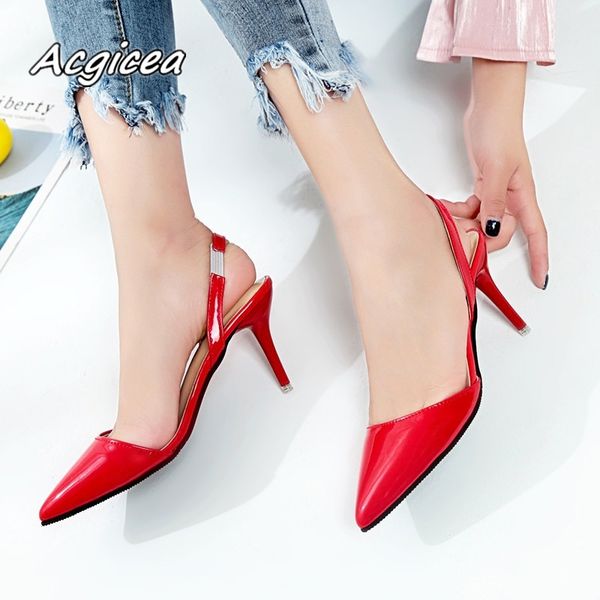 

summer female sandals pointed toe high heels nude color tip with 7cm fine with high heels pumps zapatos mujer f026 y200113, Black