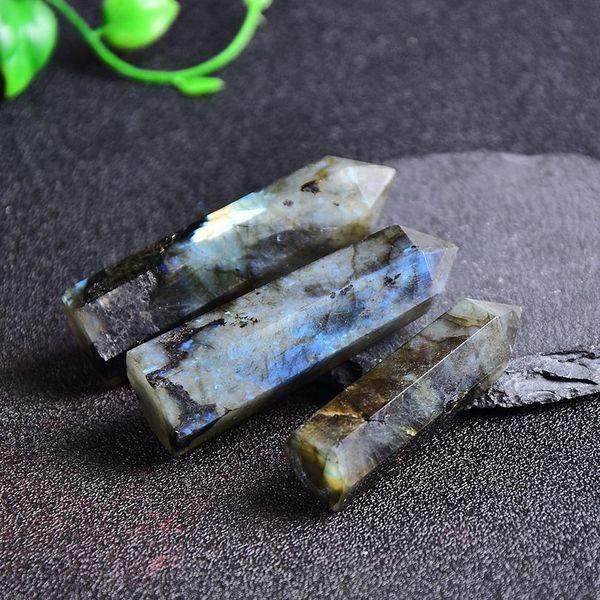 

natural crystal labradorite quartz point healing stone hexagonal prisms 50-80mm obelisk wand treatment stone diy qylpdn, Black