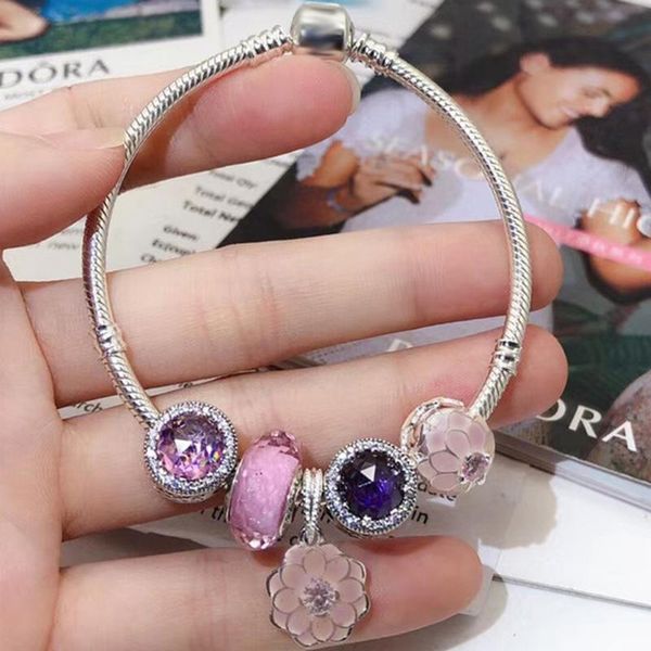 

charm bracelets togory 2021 est flower pendant charms for women diy pink crystal bead brand bracelet & bangle original jewelry gift, Golden;silver