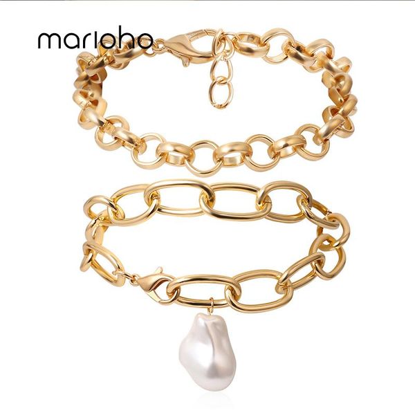 

link, chain marioho fashion punk hip hop simulated pearl bracelets bangles charms chunky multi layered bracelet for women jewelry gift, Black