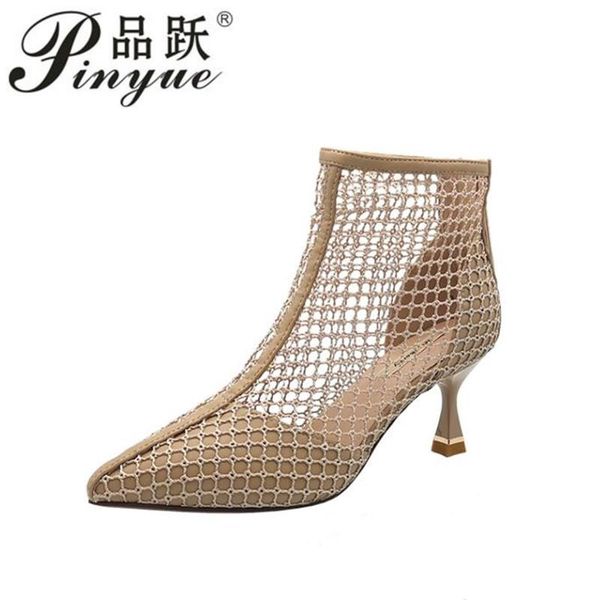 

breathable mesh cool boots women heels pumps women shoes outdoor ankle boots for summer, Black