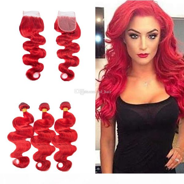 

popular body wave red color hair weaves with lace closure pieces malaysian virgin red human hair 3bundles with lace closure, Black