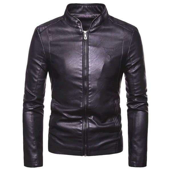 

men autumn new motorcycle causal pu leather warm jacket coat men spring fashion masculinas windproof jacket overcoat men 201119, Black