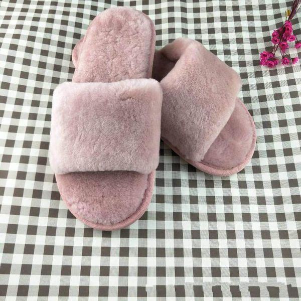 

ms.minshu women slipper sheepskin warm winter natural fur slipper girls home soft sheep fur sandals indoor, Blue;gray