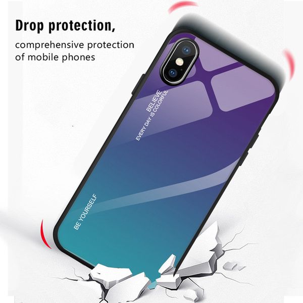 

tempered glass phone case for iphone 12 11 xs max xr x 8 7 6 6s plus cases gradient color soft tpu back cover for samsung s20 s10