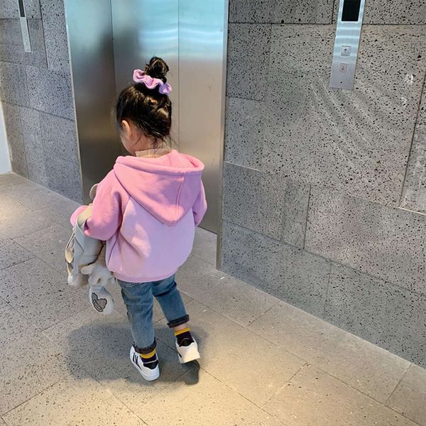 

deer girls' hooded cardigan autumn and winter children's leisure plush top, Black