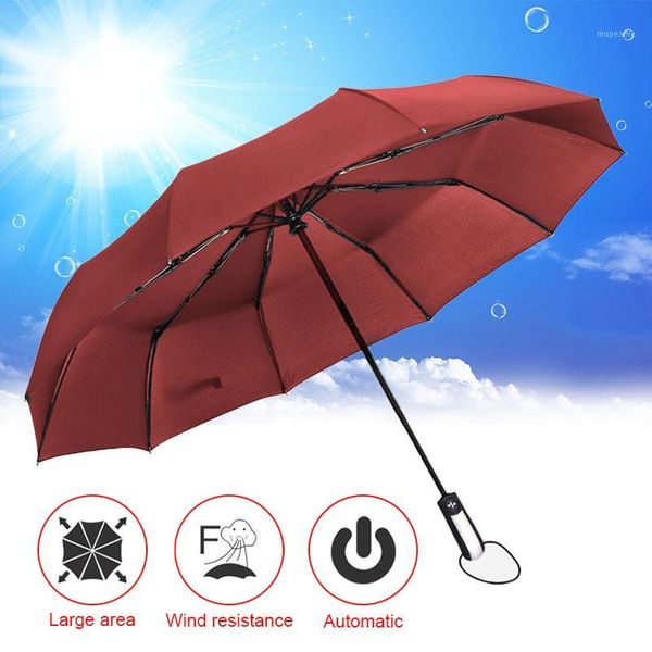 

umbrellas wind resistant folding automatic umbrella rain big parasol black coating 10 ribs js231