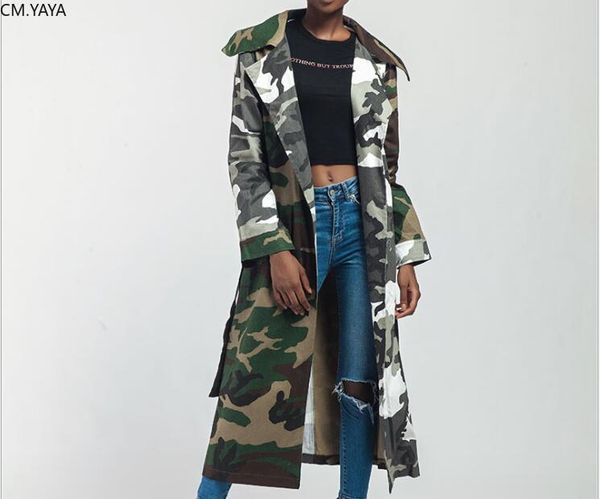 

women's trench coats autumn winter cloak poncho coat full sleeve women camouflage print sashes long outerwear vintage cardigan gl8971, Tan;black