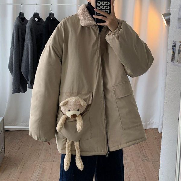 

2020 autumn and winter new youth popular korean version loose solid color cotton clothing fashion casual lapel black/khaki1