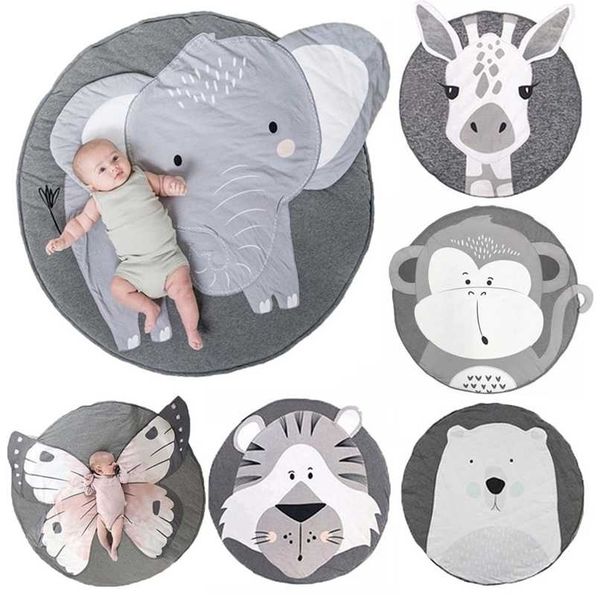 Baby Play Pad Algodão Algodão Baixo Infantil Rastejando Cobertor Animal Playmat Rodada Tapete Tapete Roubo Crianças Room Decoração Nordic 220209