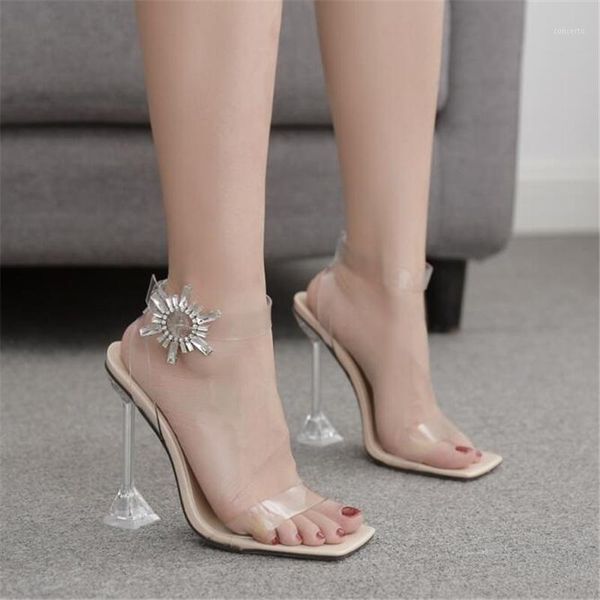

aiykazysdl 2020 new summer sandals women pvc transparent ankle strap crystal buckle wedding shoes fashion perspex spike heels1, Black