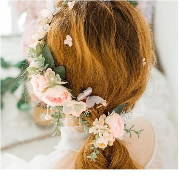 

2pcs/set rose flower wreath crown festival headband women hair accessories headdress floral garlands wedding floral qylrnj