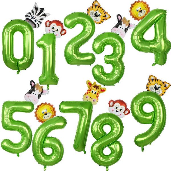 

40inch green number foil balloons monkey lion tiger zebra animal balloon babyshower kids birtdhay globos jungle party decoration