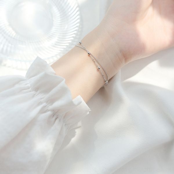 

zkghz s925 female silver japanese korean beaded bracelet braceletstyle student inter bead chain double mr bead simple female bracelet s1947, Golden;silver