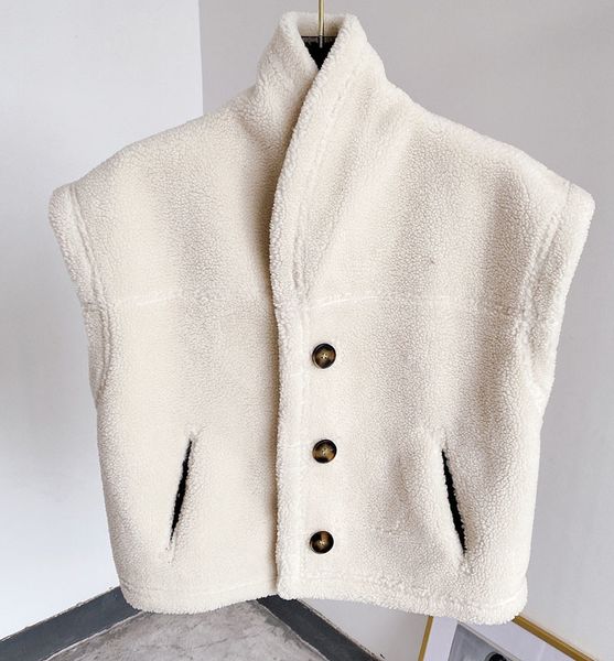 

woman beige fleece reversible sleeveless vest high neck front buttons fashion short waistcoats with pockets double sides coat 1023, Black;white
