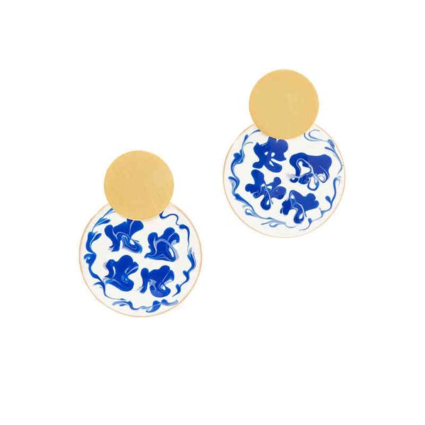 

earrings charms s925 chinese style element atmosphere blue and white porcelain enamel oil dropping women's, Golden