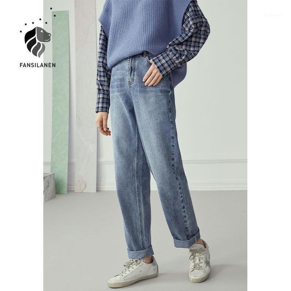 

women's jeans fansilanen fringe tassels casual blue straight women denim high waist boyfriends oversize female vintage pants 20211