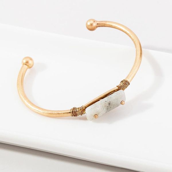 

timeonly creative handmade polished stone open bracelet for women ladies simple alloy charm bracelets golden party jewellery, Black
