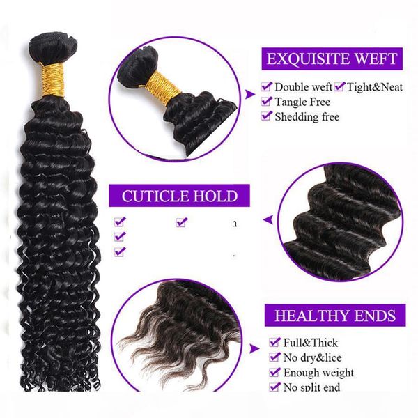 

8a brazilian hair weave hair extensions 3 bundle with closure one closures(4x4) unprocessed deep wave human hair weave weft 4pcs lot, Black;brown