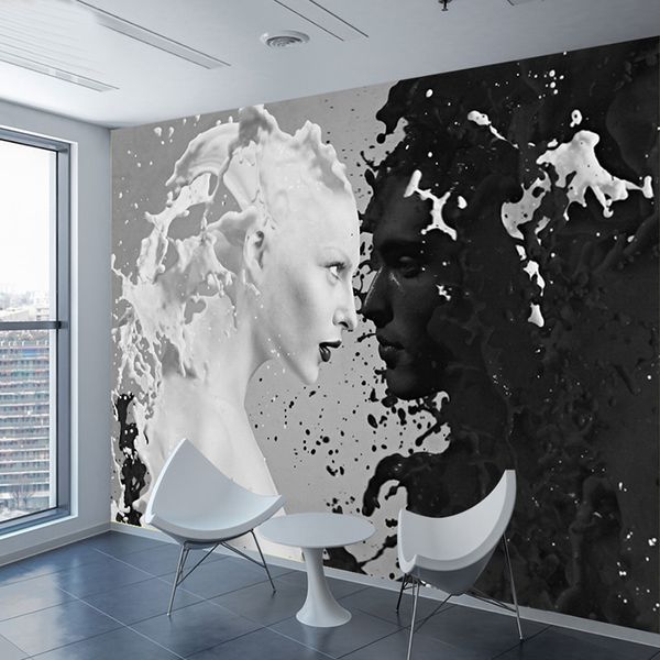 Benutzerdefinierte schwarz-weiße Milchliebhaber-Fototapeten für 3D-Wand, Wohnzimmer, Schlafzimmer, Geschäft, Bar, Café, Wandgemälde, Rolle, Papel de Parede