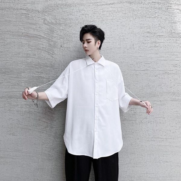 

ewq / men's wear summer 2020 new large size shirts male turn down collar loose male's short sleeve shirt large size 9y26271, White;black
