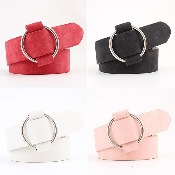 

female casual round buckle wide belts for women dress jeans belt woman ladies faux suede leather straps black pink red, Black;brown