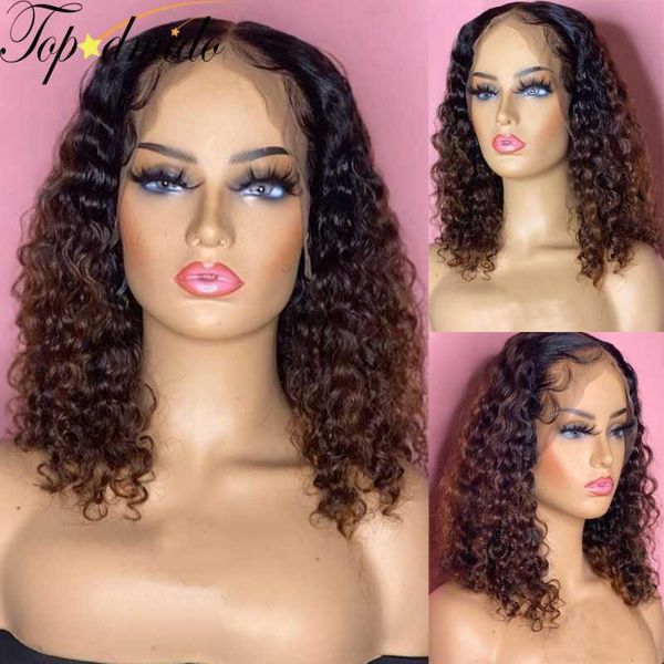 

lace wigs dmido curly short hair bob cut front with pre plucked hairline remy 13x6 human, Black;brown