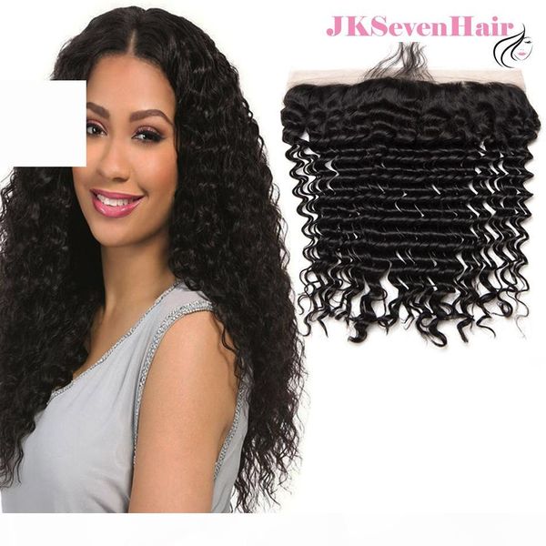

12a grade deep wave virgin brazilian human hair 13x4inch lace frontal malaysian peruvian indian ear to ear frontal, Black