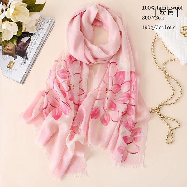 

scarves women 100 wool scarf autumn and winter femme foulard echarpe printed floral pink goat long warm ladies, Blue;gray