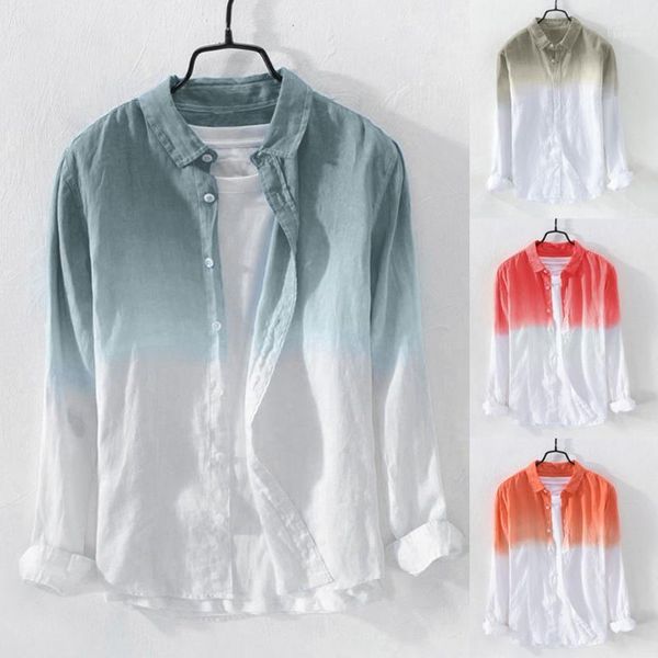 

2021 plus size summer men cool thin breathable lapel collar hanging dyed gradient cotton shirt hawaiian shirt camisa masculina1, White;black