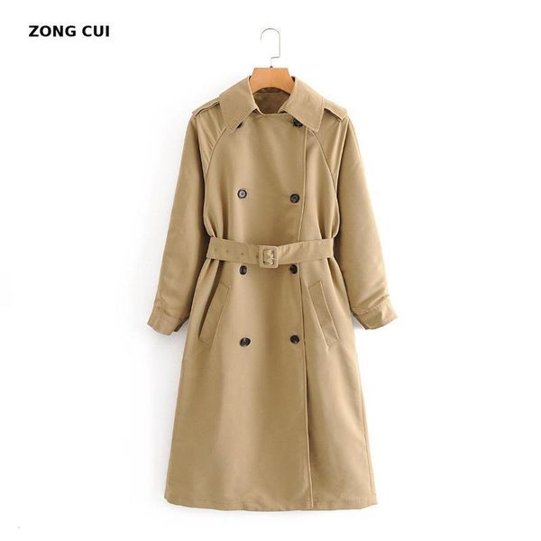 

fall 2020 new khaki long windbreaker casual loose waistband double breasted street style jacket women trench coat, Tan;black