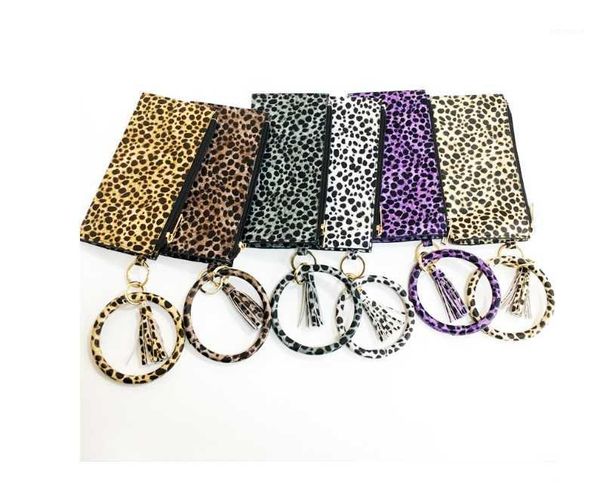 

2020 fashion pu leather flower leopard printed phone wallet o keychain creative tassel women zero wallet bracelet key chain gift1, Silver