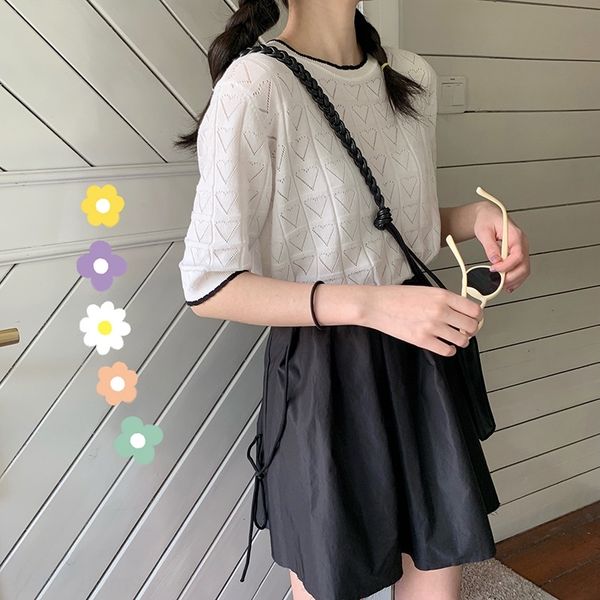 

ke1zz pullover hollow out for women 2020 summer new net pullover pullovert-shirt pulloverred foreign style thin white short sleeve t-shirt s, White;black