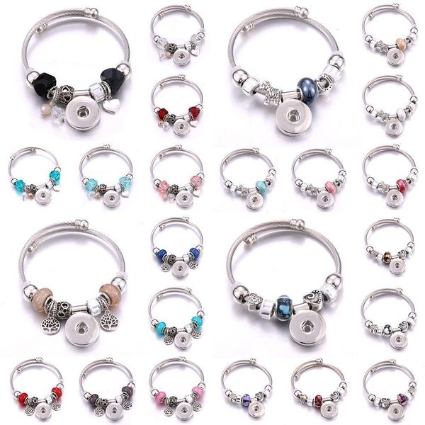 

wholesale mixed style snap jewelry bracelets leather beaded snap bracelet cuff bangle fit 18mm snap button jewelry for women q bbyxhb, Golden;silver