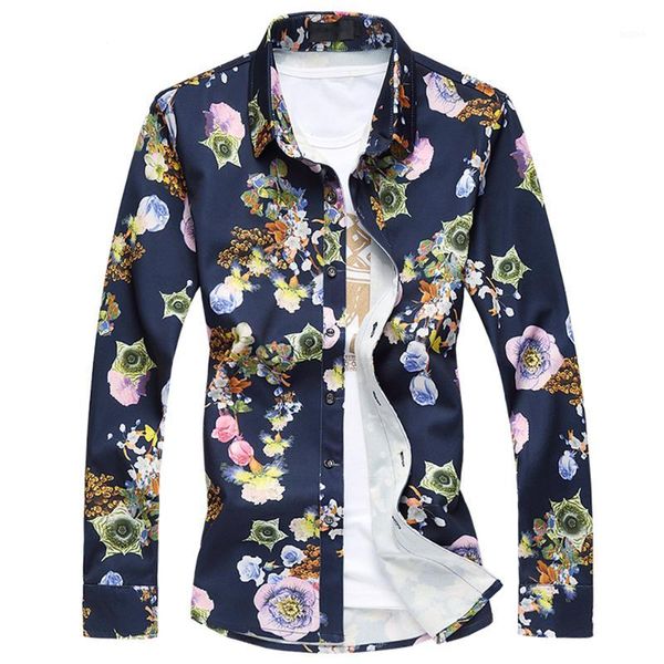 

fashion mens plus size floral dress shirt nice high-quality spring slim fit long sleeve casual hawaiian shirts male floral 7xl1, White;black