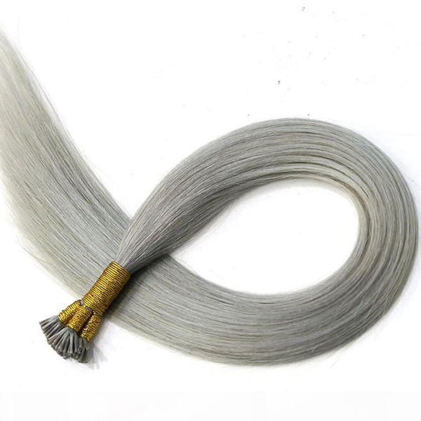 

human hair extensions stick i tip pre-bonded grey color 1g strand 100strands lot straight wave i tip human hair, Black