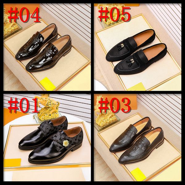

2019 pointed toe mens dress shoes business leather luxury wedding loafer floral print men flats office party formal shoes, Black