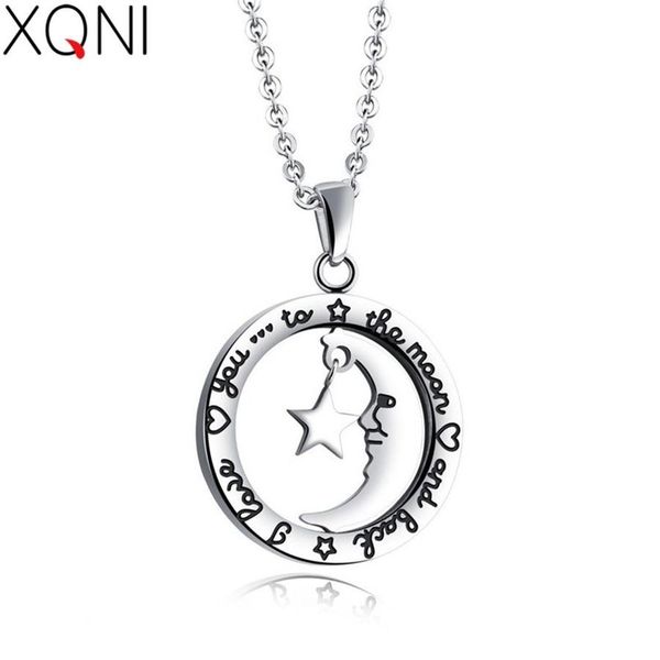 

xqni sale elegant moon star women pendant double layer circle english alphabet simple lining necklace stainless steel gift bbypot, Silver