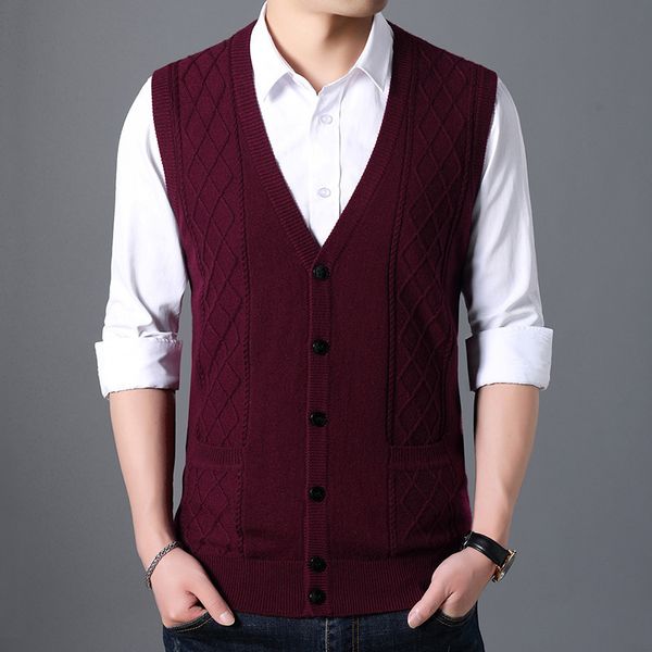 

autumn 2020 cardigan business casual men's vest knitted solid color sweater shoulder, Black;white