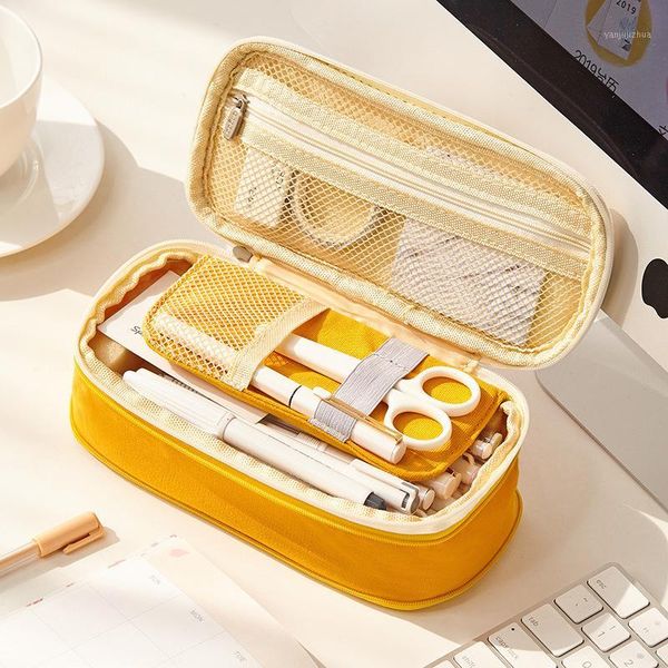

coloffice simple korean large-capacity canvas pen case primary school junior high school student stationery bag pencil bag,1 pc1