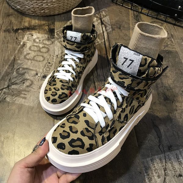 

shoes 2021 22-24.5 in printed leopard length buckle flat women's fashionable high-1otg, Black