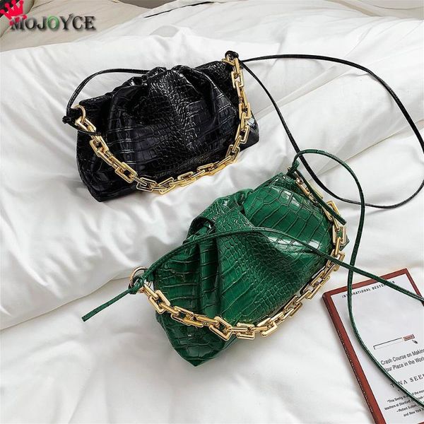 

retro alligator pu crossbody bags women cloud pleated chain clutch handbag
