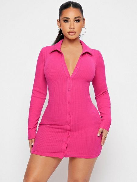 

single breasted rib-knit bodycon dress e1wn#, Black;gray