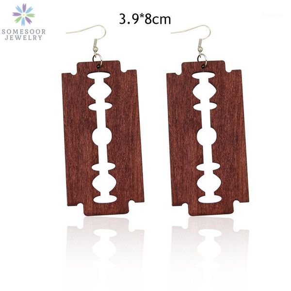 

somesoor african vintage symbol laser lock wooden drop earrings afro ethnic tribal wood dangle jewelry for women gifts1, Silver