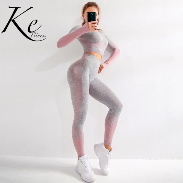

ke seamless yoga wear two-piece women's hip-fitting fitness wear suit running sports suit women tracksuit women, White;black