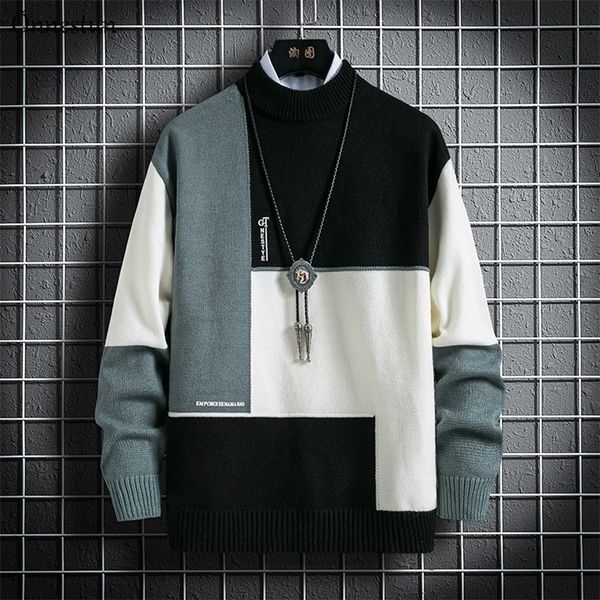 

onnestun sweater men new winter stitching design men's sweater long sleeve knitted pullover casual sweater man 201201, White;black