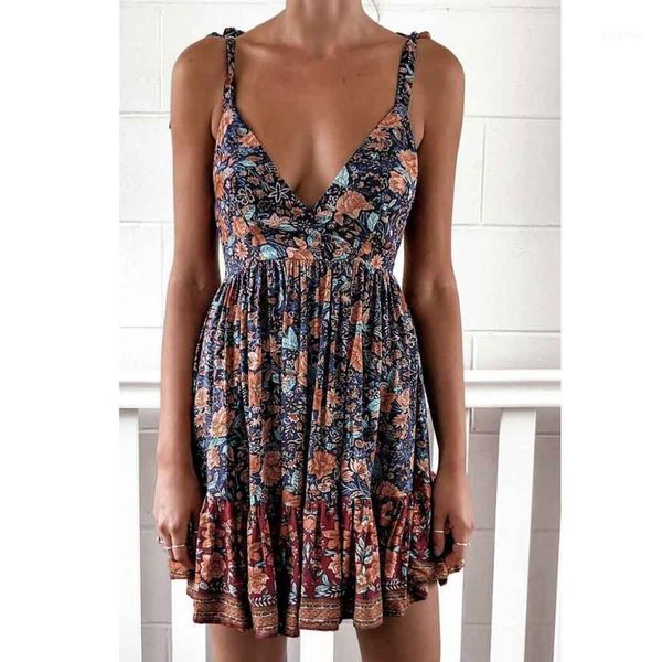 

cover-ups 2021 summer chiffon dress women leopard print boho beach dresses casual ruffle sleeveless a-line mini party vestidos1