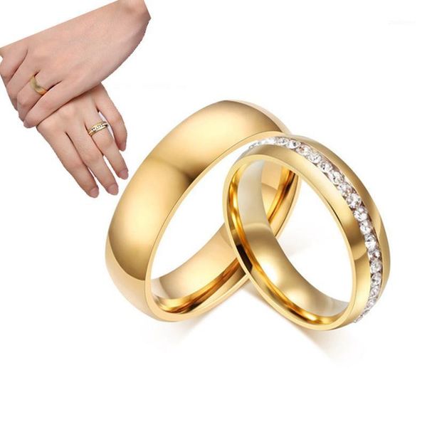 Fedi nuziali Coppia in oro Set semplice in acciaio inossidabile Fidanzamento casual/Matrimoni Taglia 6-12 Regali d'amore brillanti Gioielli unici per le donne1